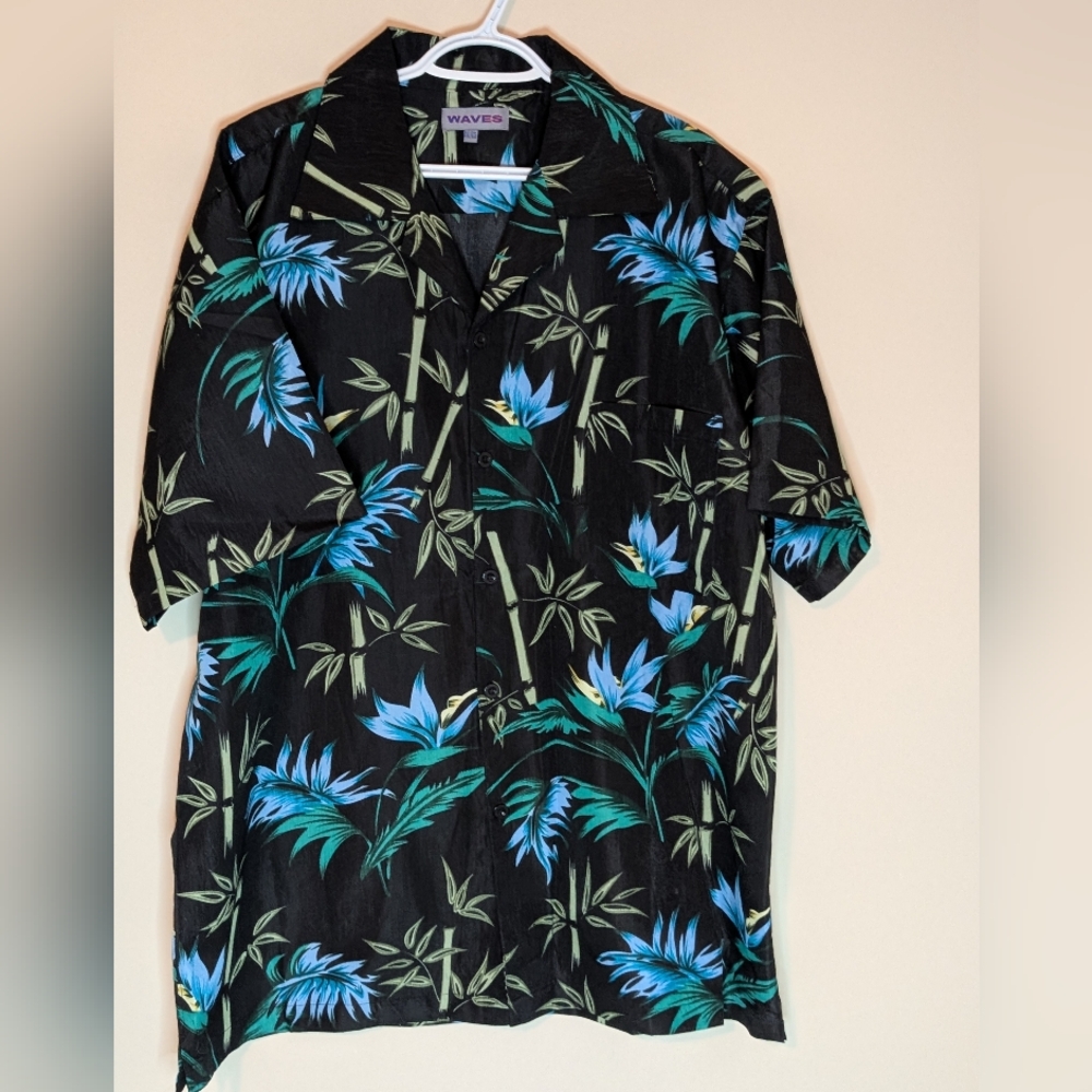 Men's Black Tropical Leaf Shirt, Size XX-Large